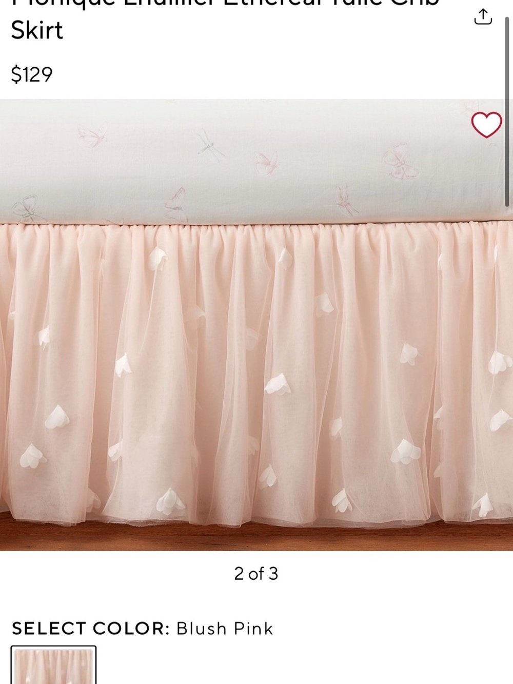 Monique Lhuillier Blush Pink Tulle Crib Skirt with Petal Accents